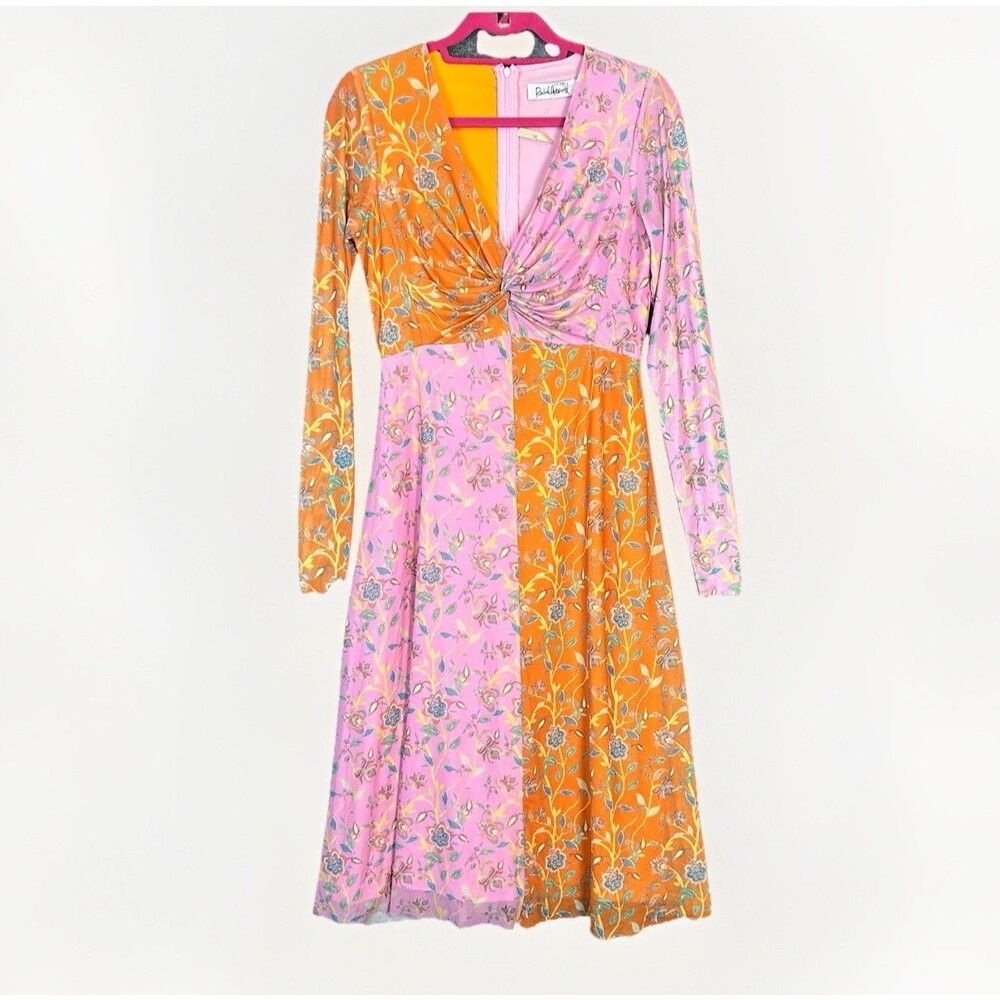 Rachel Antonoff Olivia Mesh Floral Midi Dress Orange Pink Size 8 Spring Summer